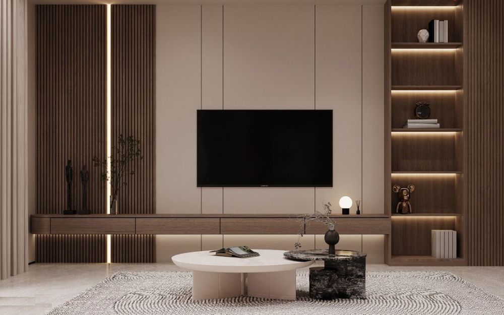 Ốp tường phòng khách bằng tấm ốp than tre tạo vẻ đẹp sang tọng