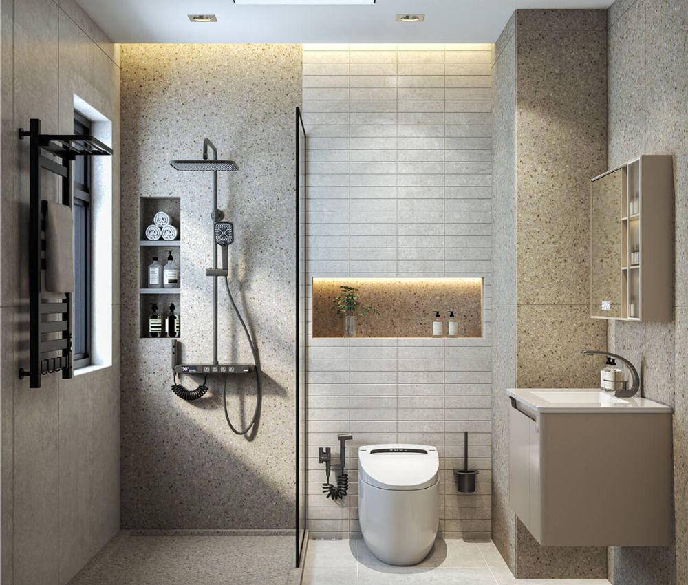Kích thước và kiểu dáng bồn cầu nên hài hòa với diện tích phòng