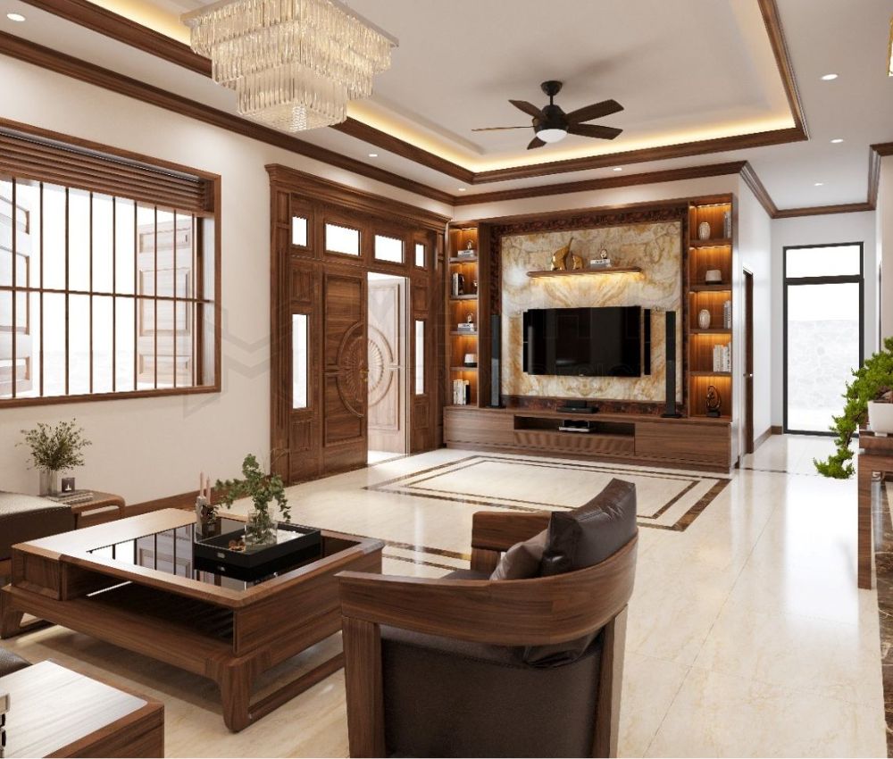 Phòng khách 2 cửa sổ mang lại nhiều lợi thế về ánh sáng, lưu thông