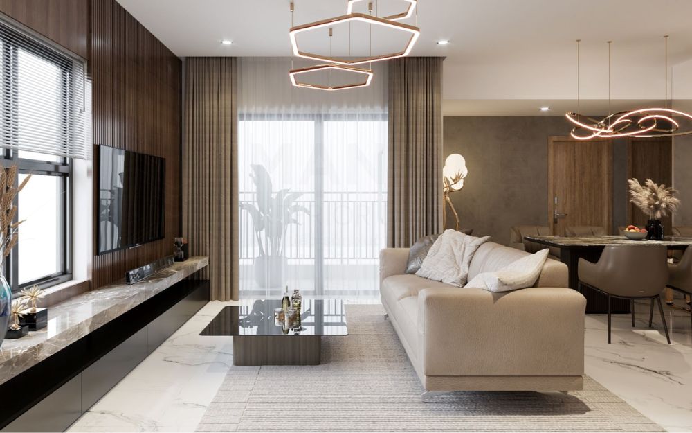 Mẫu phòng khách 2 cửa sổ cho căn hộ chung cư