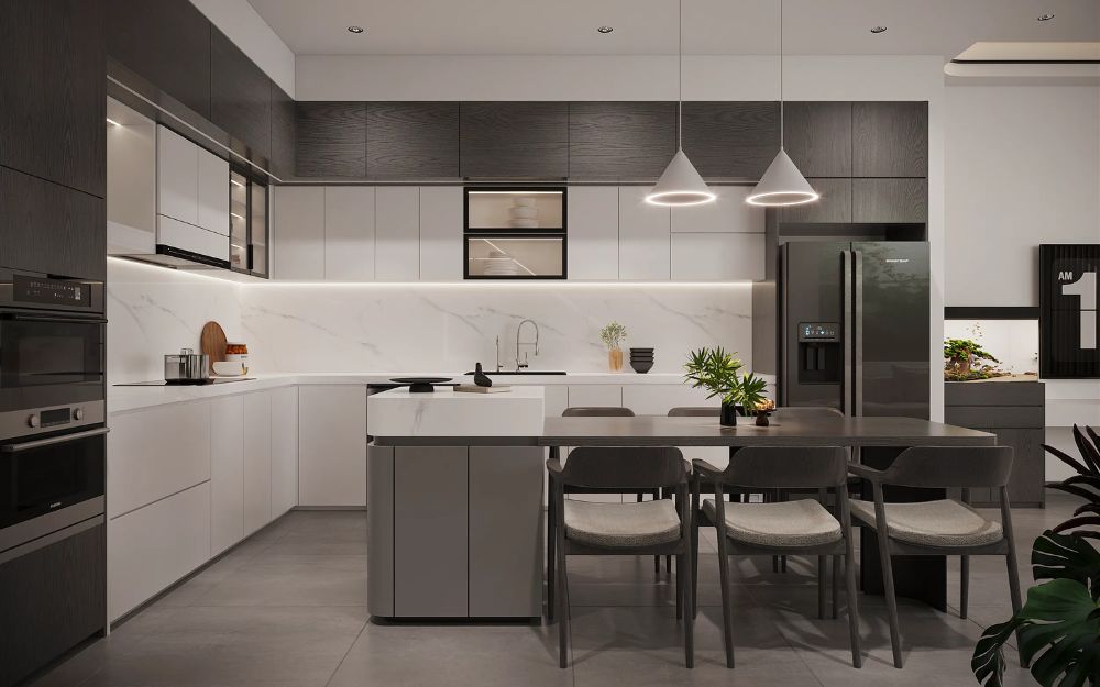 Diện tích phòng bếp nhà phố phổ biến nằm trong khoảng 12–20 m²