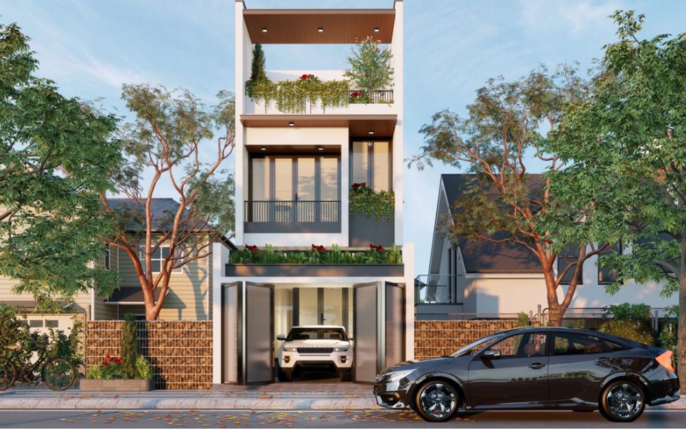 Thiết kế bán hầm giúp tách biệt hoàn toàn khu vực đỗ xe khỏi không gian sinh hoạt