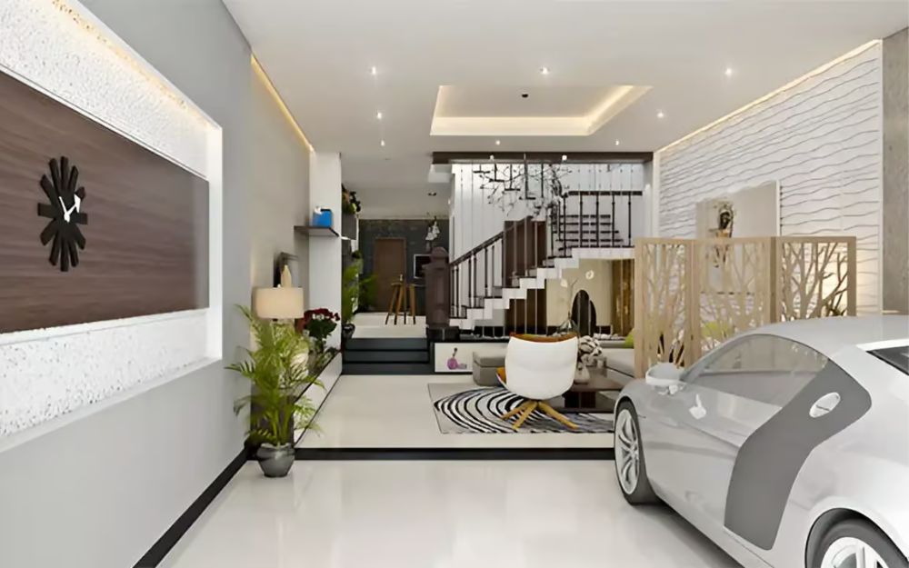 Phòng khách để xe ô tô là mô hình phòng khách kết hợp để xe