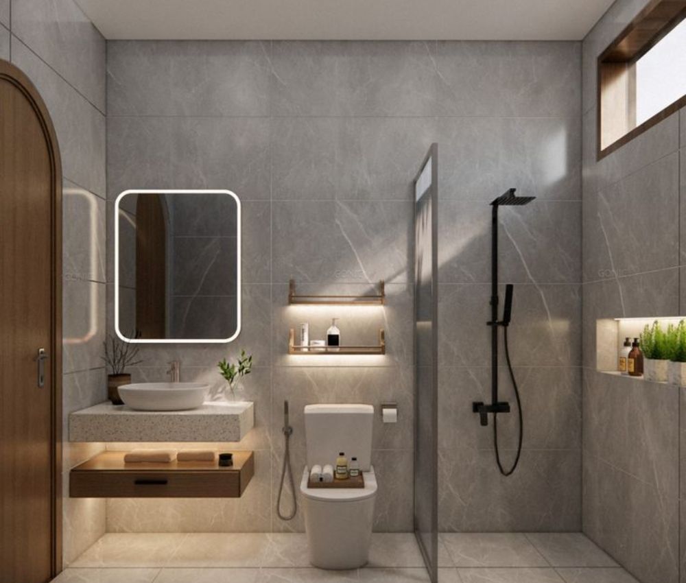 Chiều cao trần nhà vệ sinh thường dao động từ 2,4 m đến 2,7 m