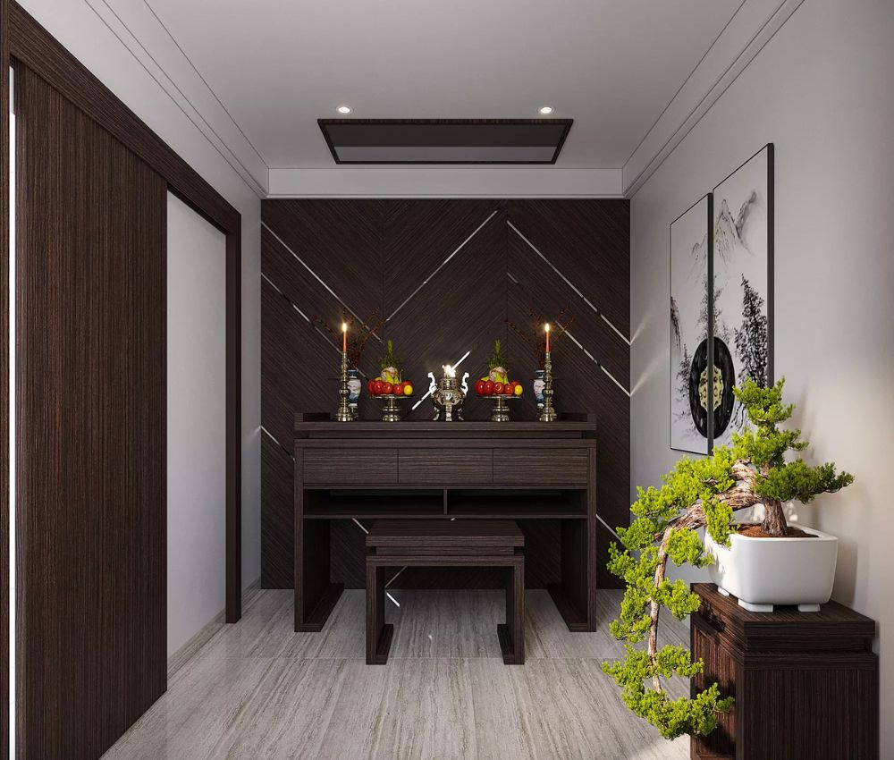 Diện tích phòng thờ nhà tầng phổ biến là 8m² – 12m²